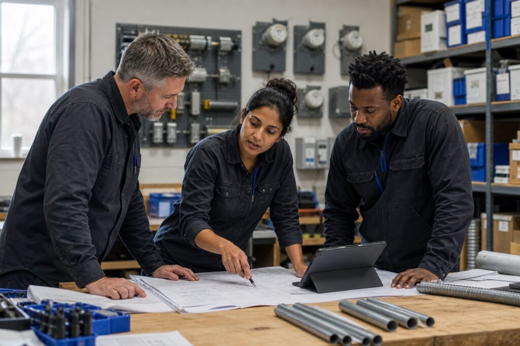 Arcstead Electric leadership reviewing project plans