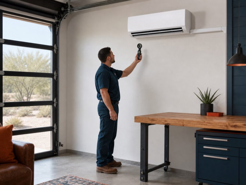 Ductless mini-split installed in a Chandler garage studio