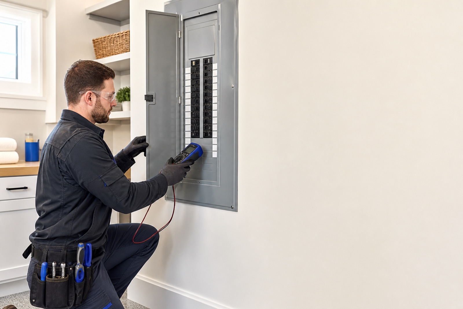 Arcstead Electric electrician completing a service visit in the Triangle
